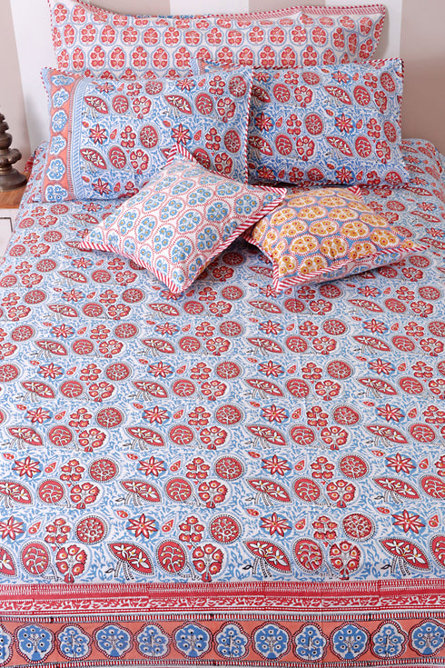 20s Cotton Cushion Cover in Block Print with Piping